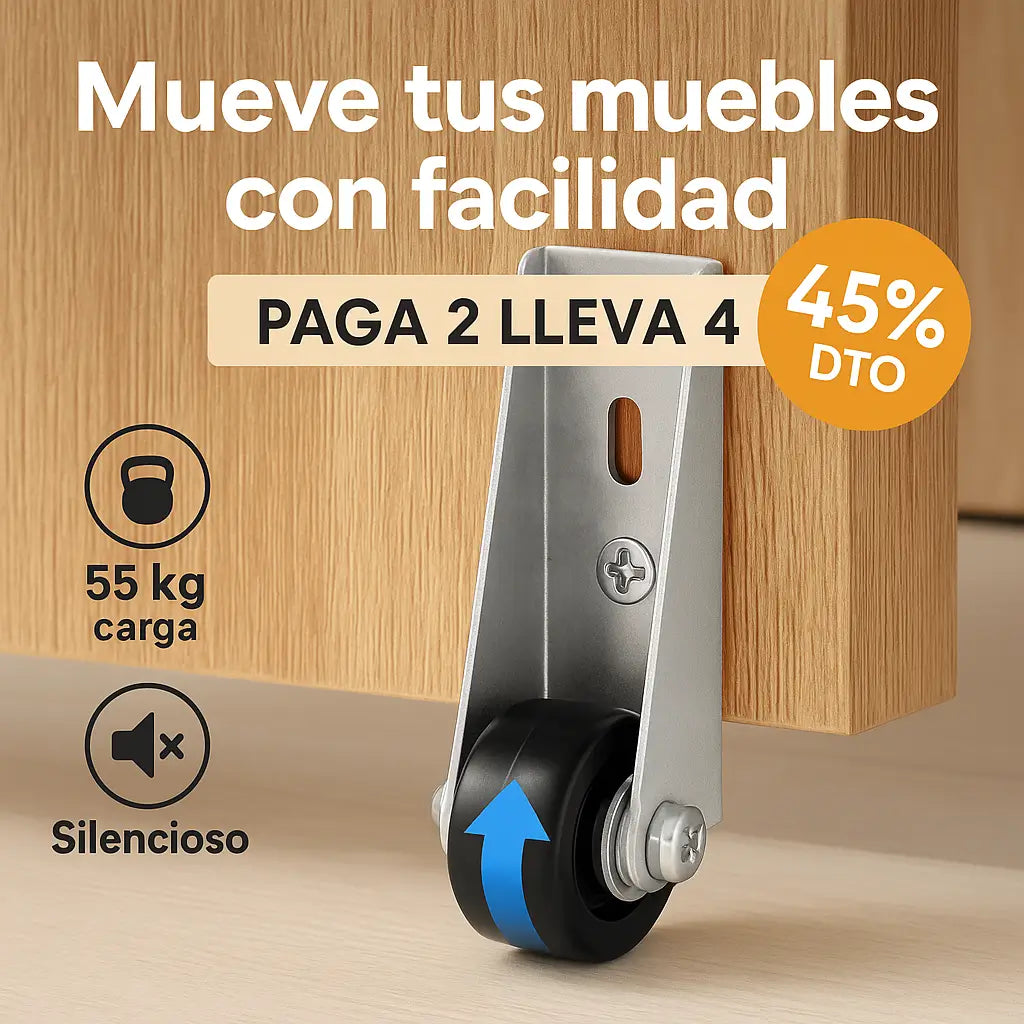 SlidePro™ – ¡PROMO 2x1! Paga 2 y Lleva 4 Ruedas de Perfil Bajo para Muebles