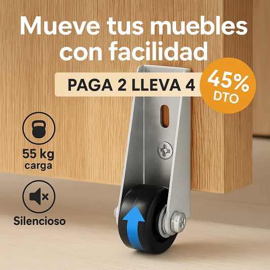 SlidePro™ – ¡PROMO 2x1! Paga 2 y Lleva 4 Ruedas de Perfil Bajo para Muebles